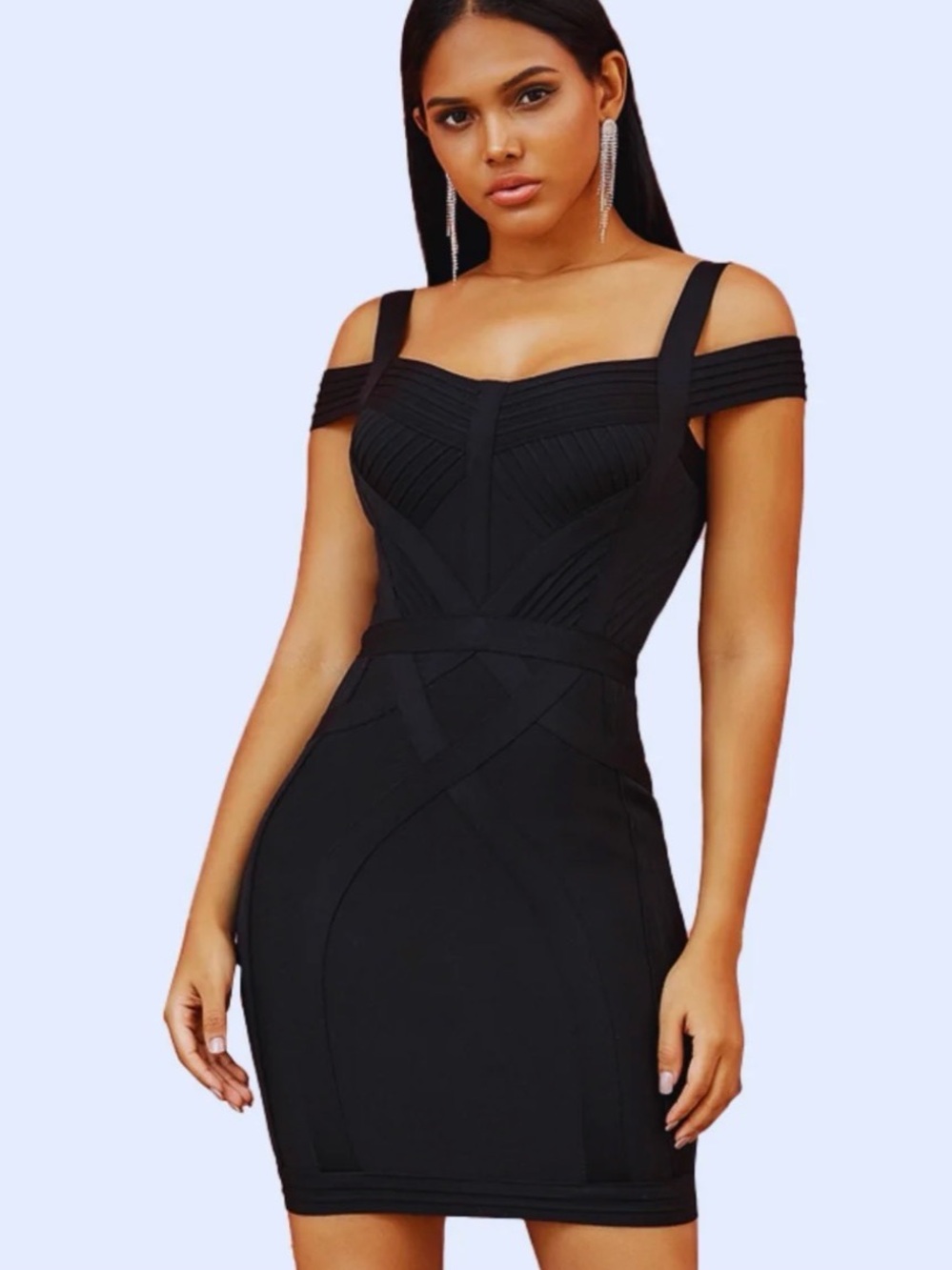 Elegant Black Off-Shoulder Mini Dress Off-Shoulder Bandage Dress
